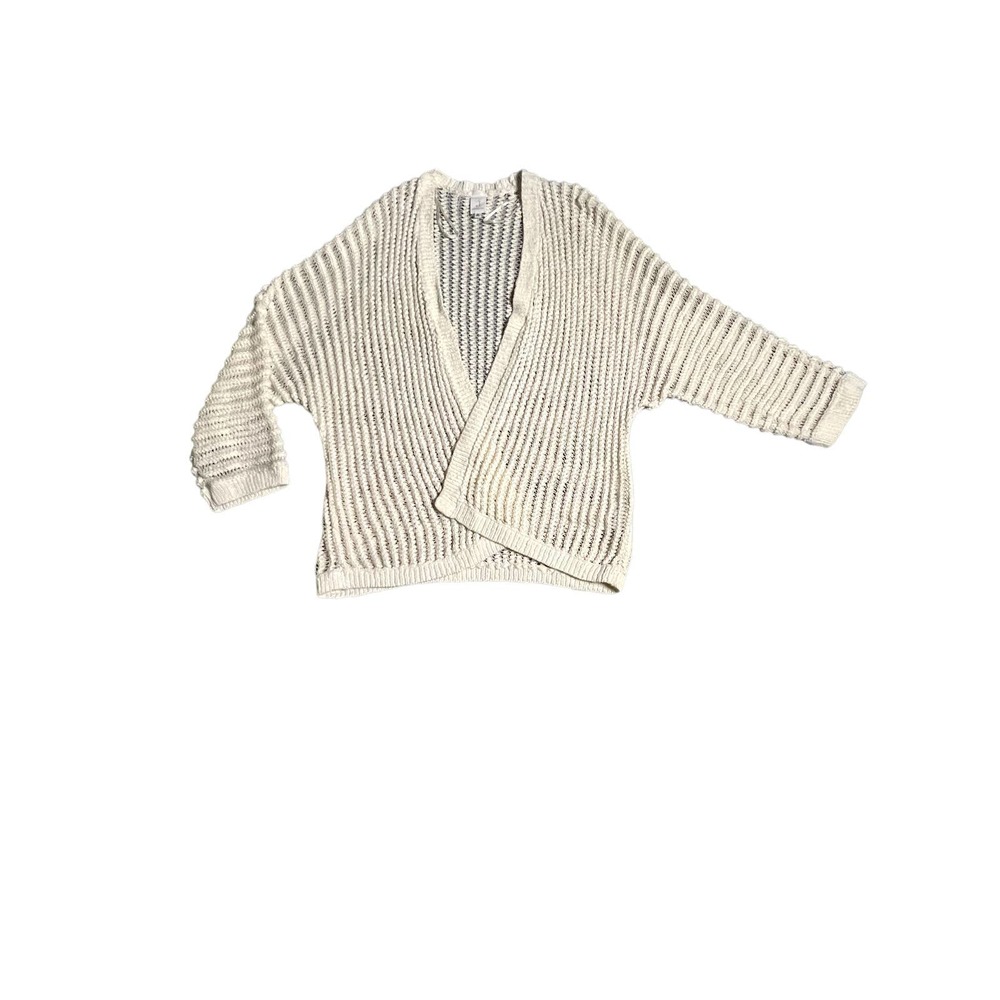 Jones New York linen white 3/4 sleeve open knit shawl sweater size medium
